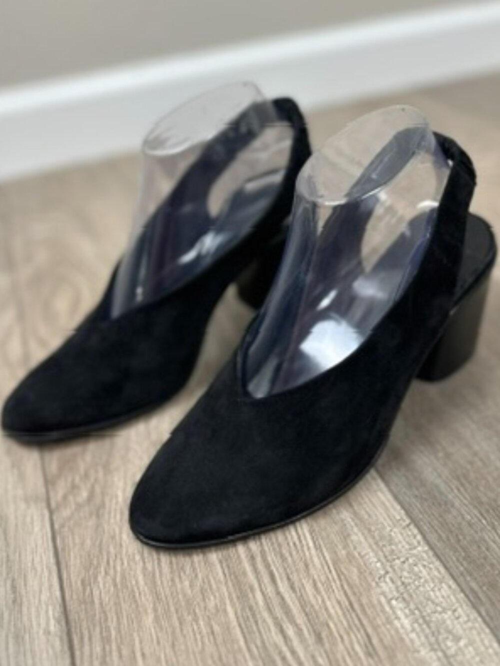 COS Women’s EU 38 Black Suede Slingback Block Heel Pumps Almond Toe